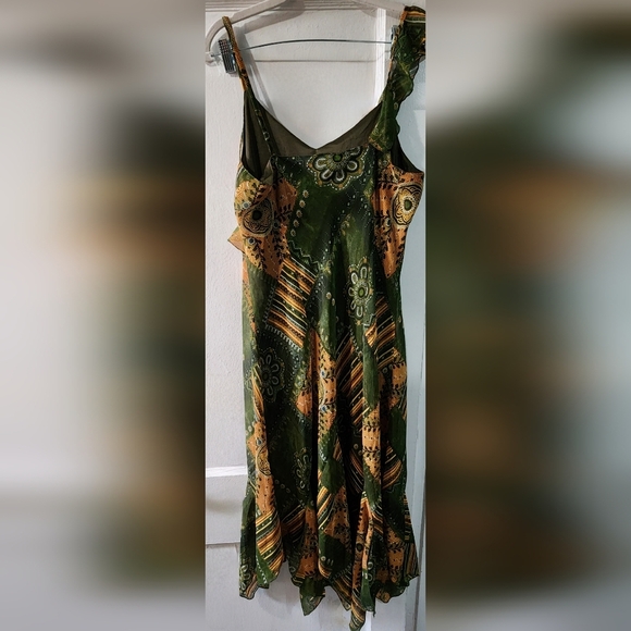 Green and Orange Asymmetrical Slip Dress with Spaghetti Straps - Picture 2 of 3